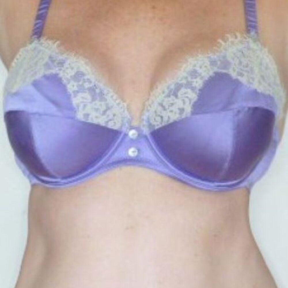 Rosy Bra Silk Violet Purple Lace Vintage Sz 34C